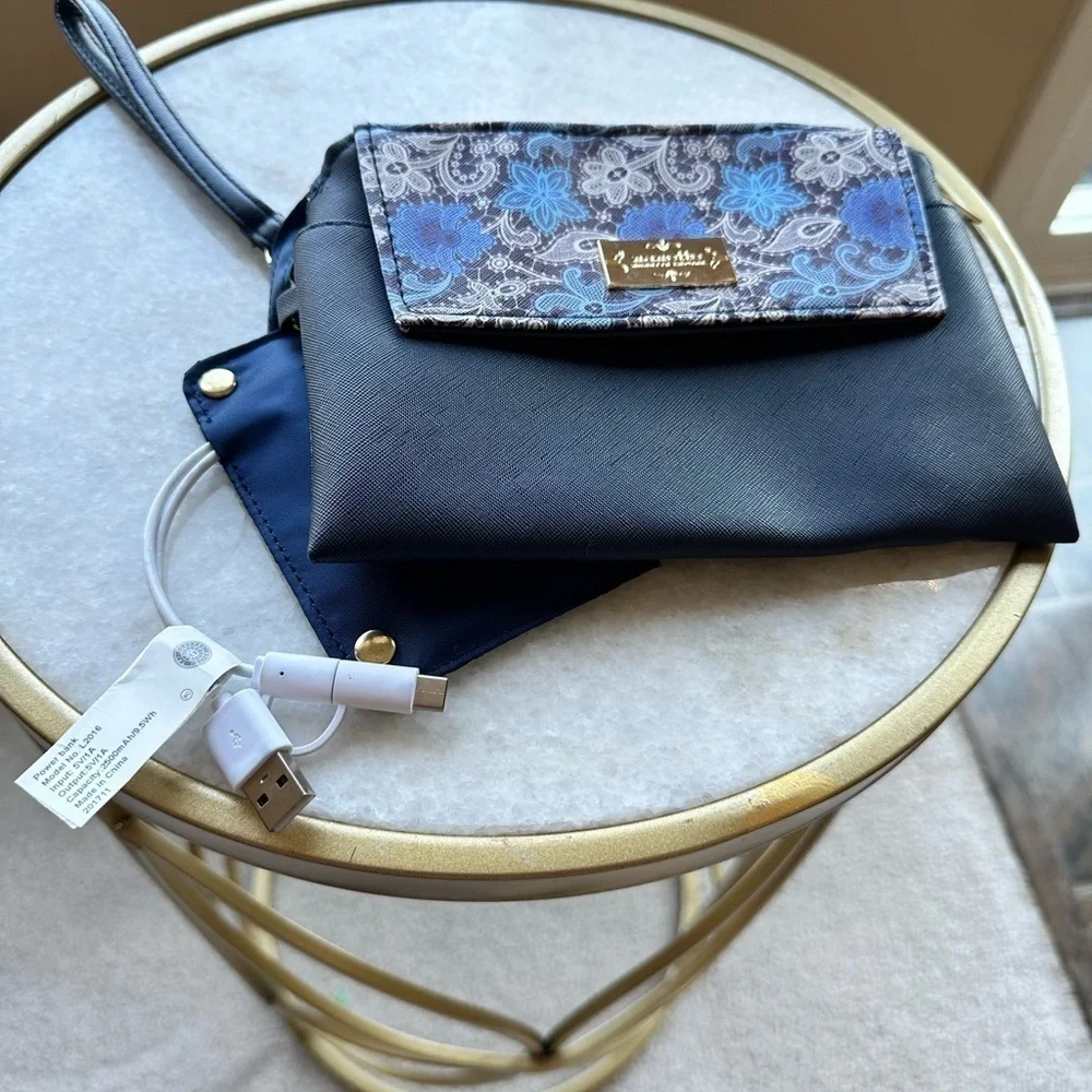 Nanette Lepore Blue Floral Clutch with Power Bank